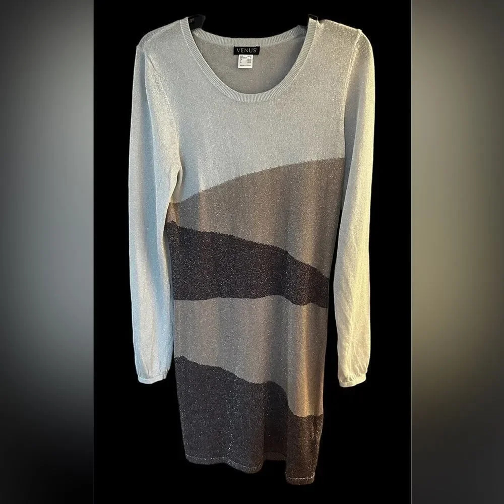 VENUS SHIMMER KNIT DRESS white, silver, gold size medium